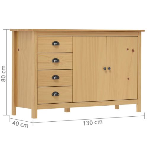 Сайдборд Hill меденокафяв 130x40x80 см борово дърво масив