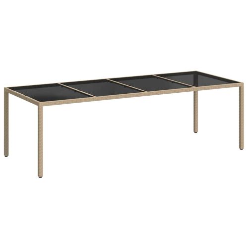 Градинска маса бежова 250x100x75 см закалено стъкло и полиратан