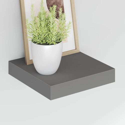 Окачени стенни рафтове, 4 бр, сив гланц, 23x23,5x3,8 см, МДФ