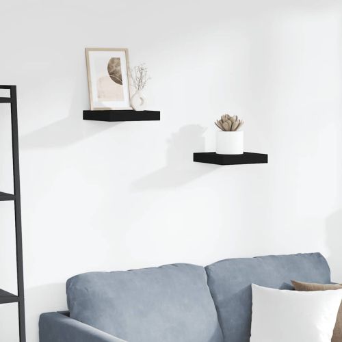Окачени стенни рафтове, 2 бр, черни, 23x23,5x3,8 см, МДФ