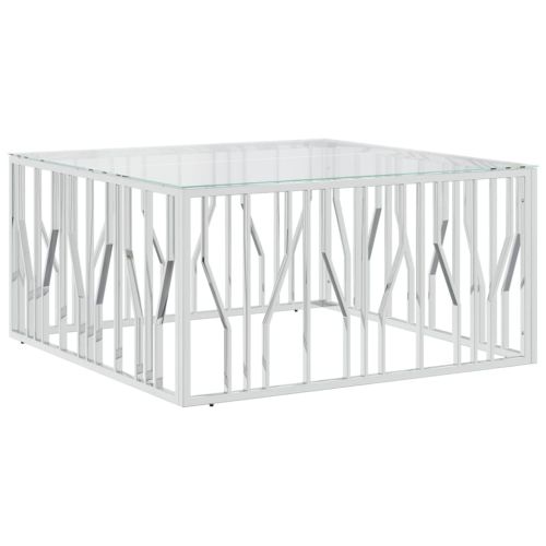 Маса за кафе 100x100x50 cм неръждаема стомана и стъкло