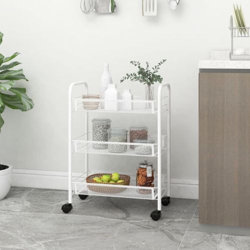 Кухненска количка на 3 нива, бяла, 46x26x64 см, желязо