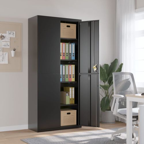 Шкаф за папки черен 90x40x200 см стомана
