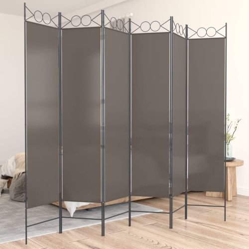 Параван за стая, 6 панела, антрацит, 240x220 cм, текстил