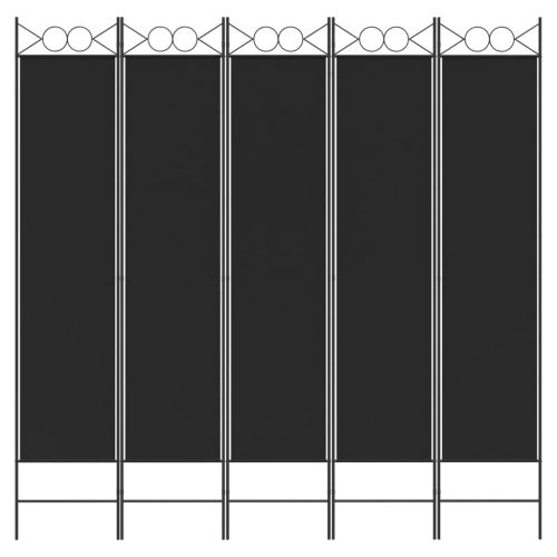 Параван за стая, 5 панела, черен, 200x200 см, текстил