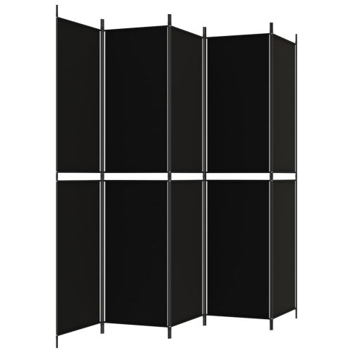 Параван за стая, 5 панела, черен, 250x220 см, текстил