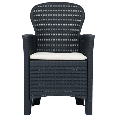 Градински столове, 2 бр, с възглавници, антрацит, пластмаса