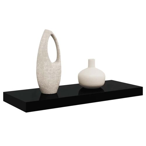 Окачен стенен рафт, черен гланц, 60x23,5x3,8 см, МДФ
