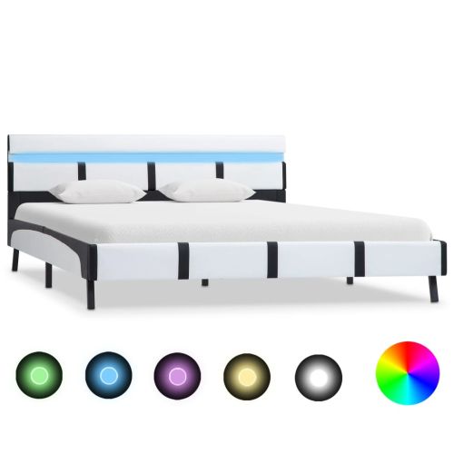 Рамка за легло с LED, бяла, изкуствена кожа, 120x200 cм