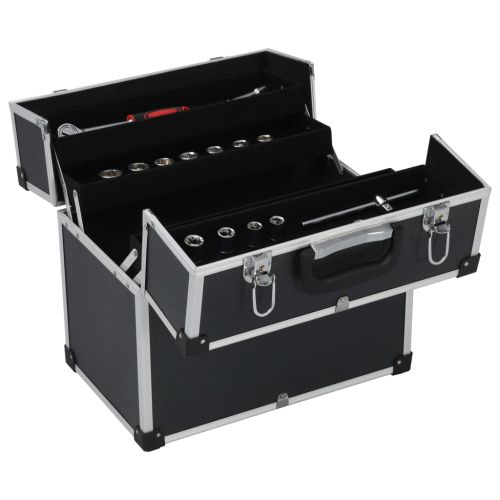 Кутия за инструменти 38x22,5x34 см черен алуминий