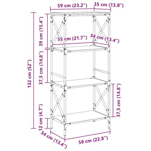 Библиотека 4 рафта опушен дъб 59x35x132 см инженерно дърво