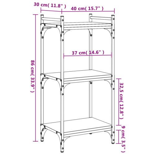 Библиотека 3 рафта кафяв дъб 40x30x86 см инженерно дърво