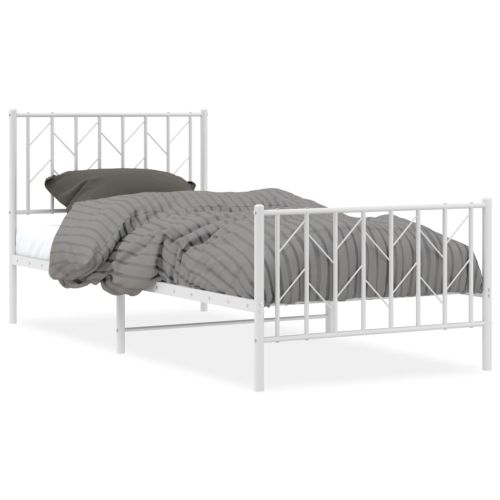 Метална рамка за легло с горна и долна табла, бяла, 90x200 см