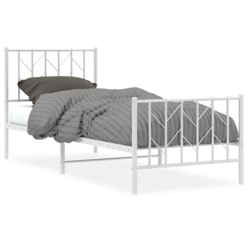 Метална рамка за легло с горна и долна табла, бяла, 80x200 см