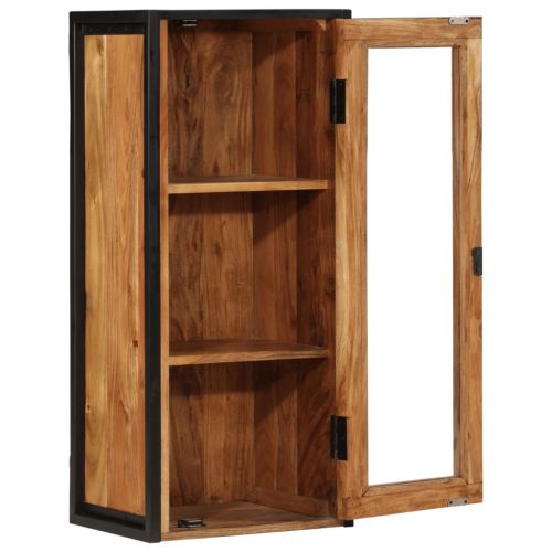 Стенен шкаф за баня 40x30x90 см масивно акациево дърво и желязо
