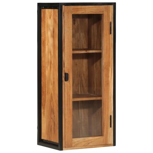 Стенен шкаф за баня 40x30x90 см масивно акациево дърво и желязо