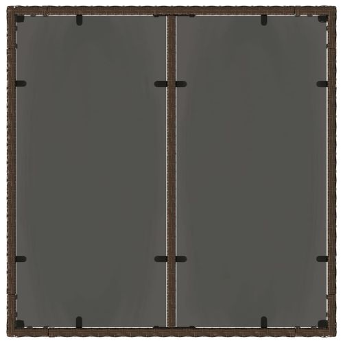 Градинска маса със стъклен плот кафява 90x90x75 см полиратан