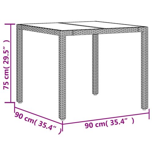 Градинска маса със стъклен плот кафява 90x90x75 см полиратан