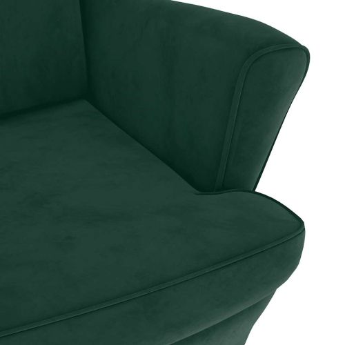 Фотьойл Wingback с табуретка, тъмнозелена, кадифе