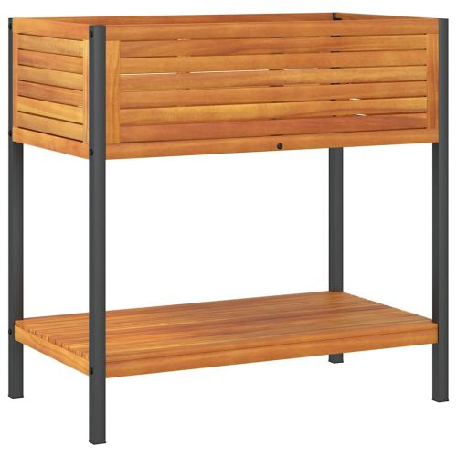 Градинска кашпа с рафт 80x45x80 см масивна акация и стомана
