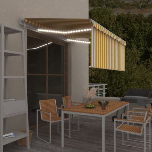 Автоматичен сенник с щора LED сензор за вятър 3x2,5 м жълто-бял