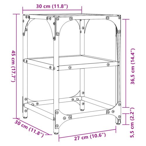 Маси за кафе с черен стъклен плот 2 бр 30x30x45 см стомана