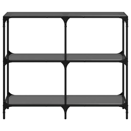 Конзолна маса с черен стъклен плот 98x30x81 см стомана