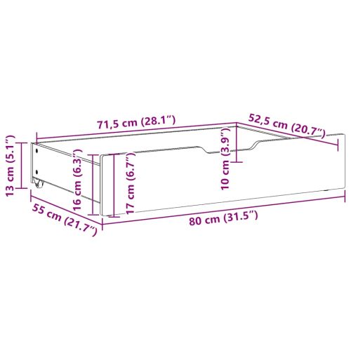Чекмеджета под легло 2 бр восъчнокафяви 80x55x17 см бор масив