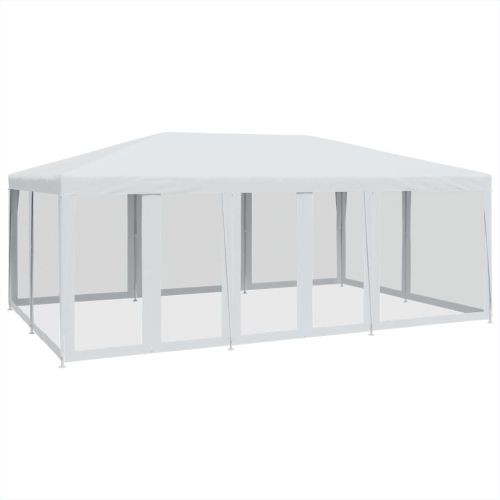Парти палатка с 10 мрежести странични стени, бели, 6x4 м, HDPE