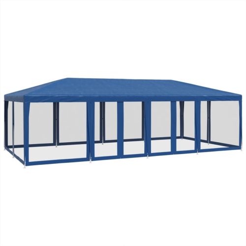Парти палатка с 12 мрежести странични стени, синя, 8x4 м, HDPE
