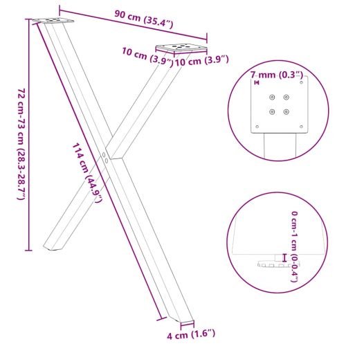 Крака за трапезна маса, X-образни, 2 бр., антрацит, 90x(72-73) см, стомана