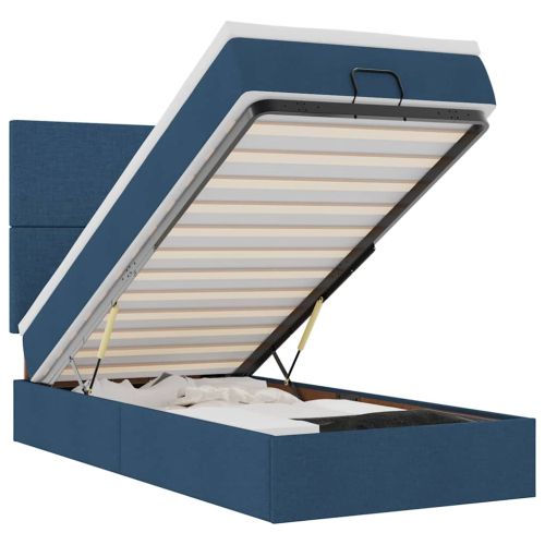 Османска легло с матрак и LED, синьо, 80x200 см, плат