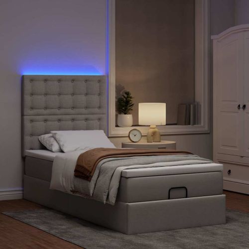 Османска легло с матрак и LED, таупе, 90x200 см, плат