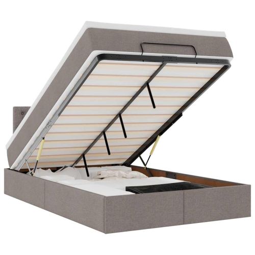 Османска легло с матрак и LED, таупе, 120x200 см, плат