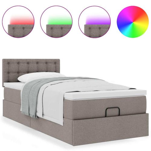 Османска легло с матрак и LED, таупе, 90x190 см, плат
