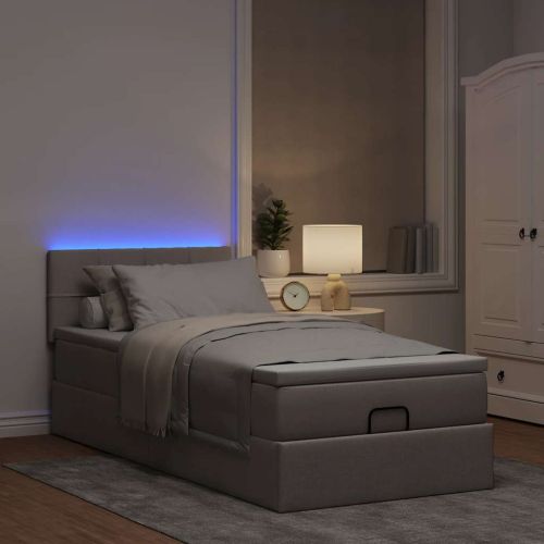 Османска легло с матрак и LED, таупе, 90x200 см, плат