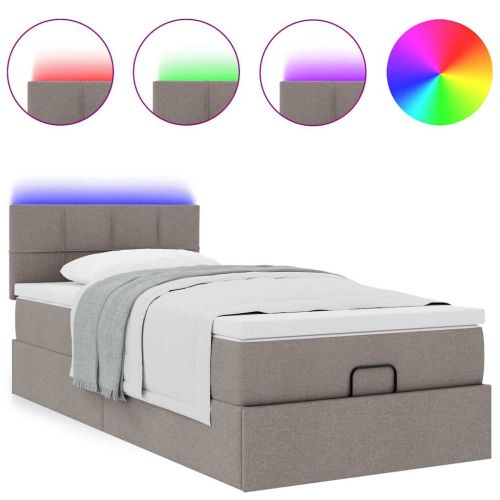 Османска легло с матрак и LED, таупе, 90x200 см, плат
