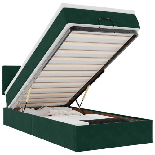 Османска легло с матрак и LED, тъмнозелено, 80x200 см, кадифе