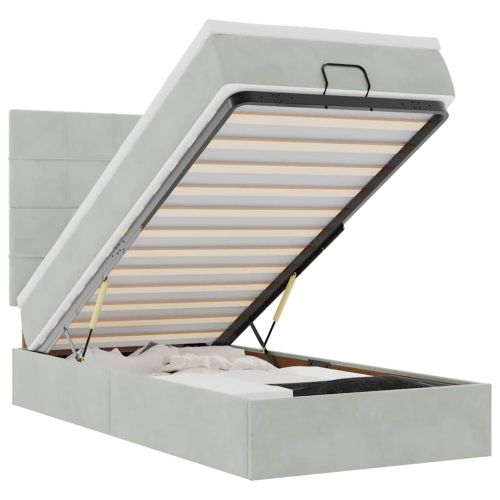 Османска легло с матраци и LED, светлосиво, 90x190 см, кадифе
