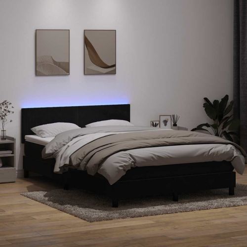 Боксспринг легло с матрак и LED, черно, 160x210 см, кадифе