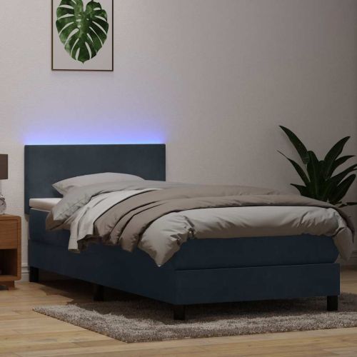 Боксспринг легло с матрак и LED, тъмносиво, 90x220 см, кадифе