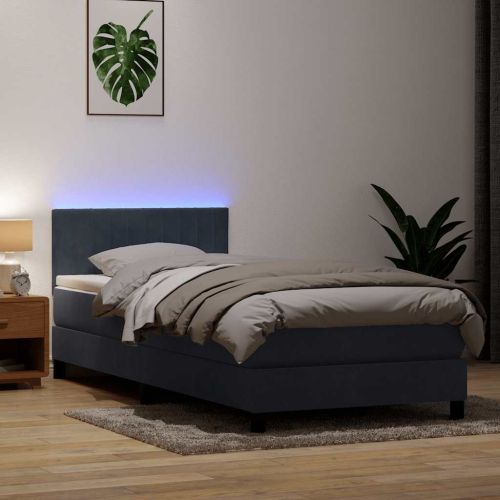 Боксспринг легло с матрак и LED, тъмносиво, 90x220 см, кадифе