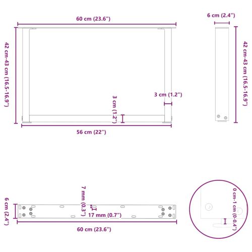 Крака за масичка за кафе, U-образни, 2 бр., антрацит, 60 x (42-43) см, стомана
