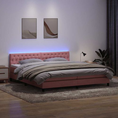 Боксспринг легло с матрак и LED, розово, 180x210 cm, кадифе