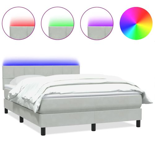Боксспринг легло с матрак и LED, светлосиво, 160x210 см, кадифе