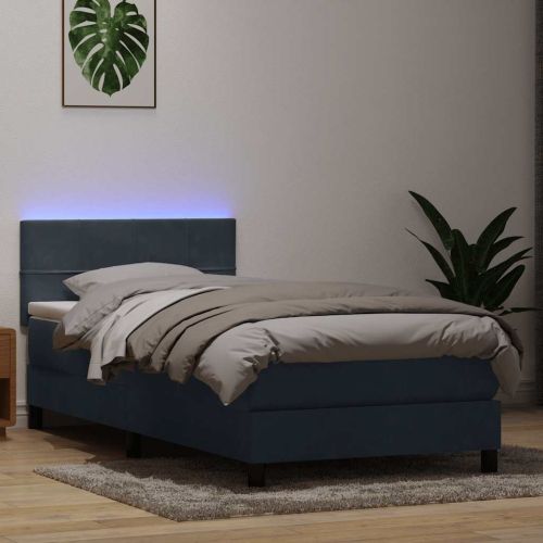 Боксспринг легло с матрак и LED, тъмносиво, 80x210 см, кадифе