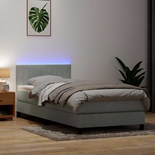 Боксспринг легло с матрак и LED, светлосиво, 80x220 см, кадифе