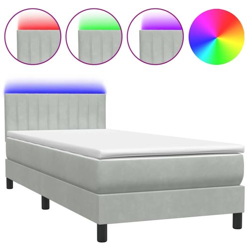 Боксспринг легло с матрак и LED, светлосиво, 80x220 см, кадифе
