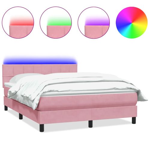 Боксспринг легло с матрак и LED, розово, 160x220 см, кадифе