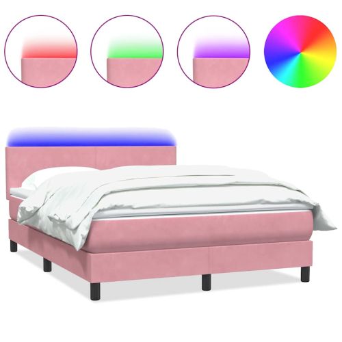 Боксспринг легло с матрак и LED, розово, 160x220 см, кадифе